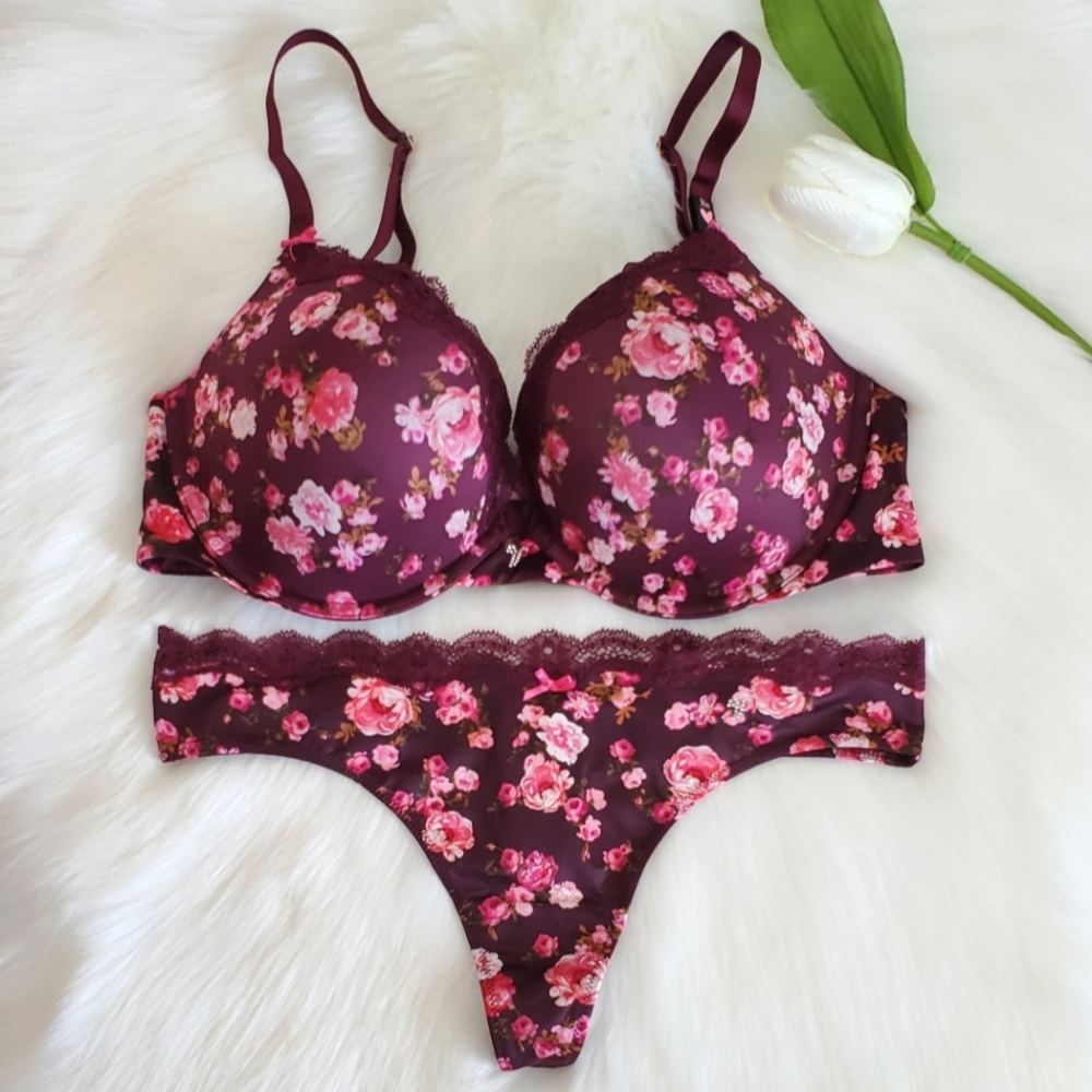 VICTORIA'S SECRET PUSH-UP BRA 36D + VS THONG PANTY M